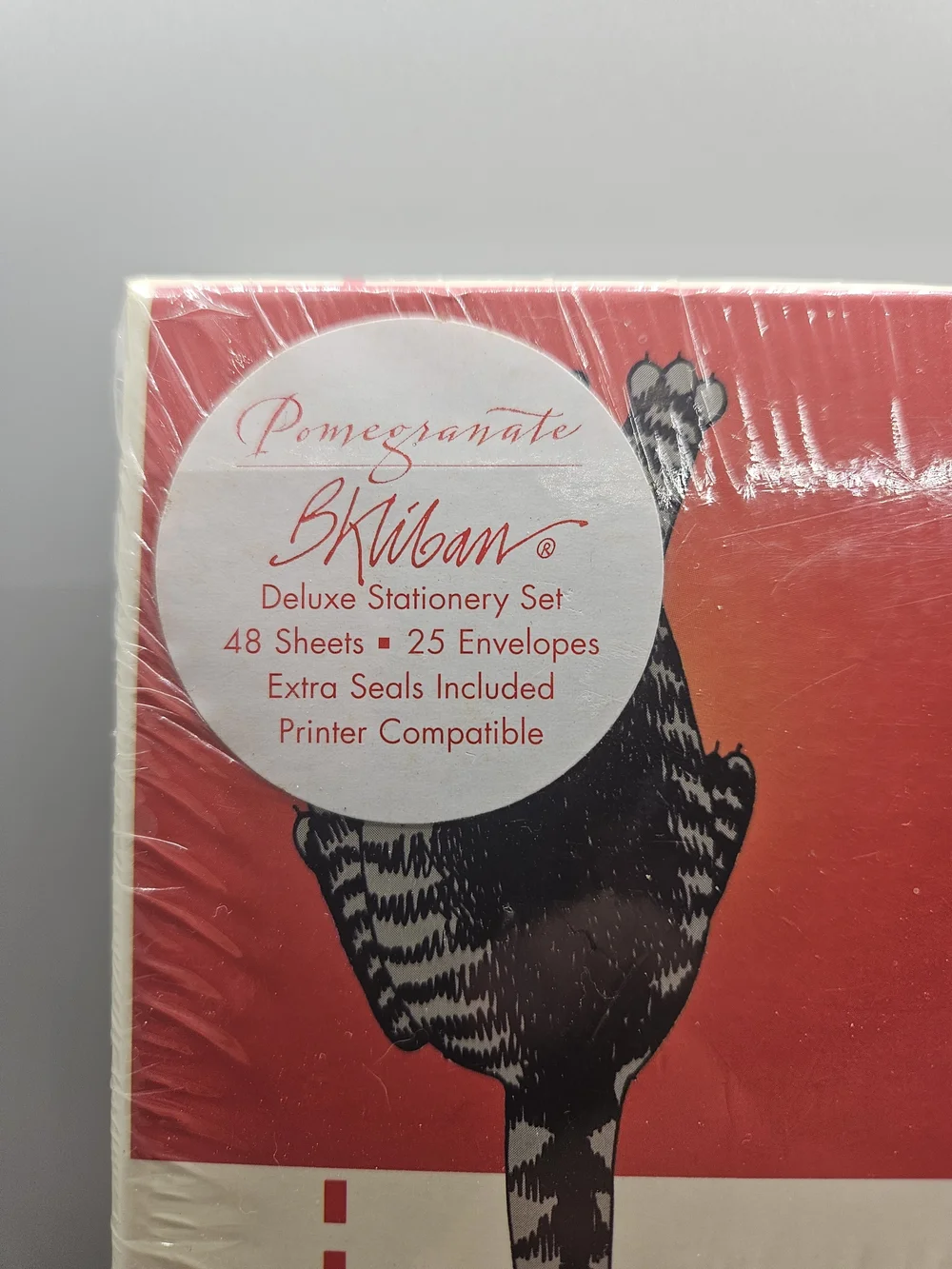 New B Kliban Cat Deluxe Stationery Set Boxed Paper Envelopes Seals Pomegranate